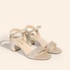 DREAM PAIRS Women’s Low Heels Block Open Toe Ankle Strap Classic Short Chunky Sandals with Buckle for Daily Work Wedding Party(Gold-glitter)