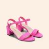 DREAM PAIRS Women’s Low Heels Block Open Toe Ankle Strap Classic Short Chunky Sandals with Buckle for Daily Work Wedding Party(Hot Pink-suede)