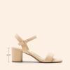 DREAM PAIRS Women’s Low Heels Block Open Toe Ankle Strap Classic Short Chunky Sandals with Buckle for Daily Work Wedding Party(Nude-nubuck)