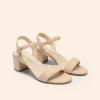 DREAM PAIRS Women’s Low Heels Block Open Toe Ankle Strap Classic Short Chunky Sandals with Buckle for Daily Work Wedding Party(Nude-nubuck)