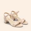 DREAM PAIRS Women’s Low Heels Block Open Toe Ankle Strap Classic Short Chunky Sandals with Buckle for Daily Work Wedding Party(Nude-suede)