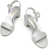 DREAM PAIRS Women’s Low Heels Block Open Toe Ankle Strap Classic Short Chunky Sandals with Buckle for Daily Work Wedding Party(Silver)