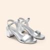 DREAM PAIRS Women’s Low Heels Block Open Toe Ankle Strap Classic Short Chunky Sandals with Buckle for Daily Work Wedding Party(Silver-metallic)