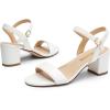 DREAM PAIRS Women’s Low Heels Block Open Toe Ankle Strap Classic Short Chunky Sandals with Buckle for Daily Work Wedding Party(White)