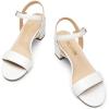 DREAM PAIRS Women’s Low Heels Block Open Toe Ankle Strap Classic Short Chunky Sandals with Buckle for Daily Work Wedding Party(White)