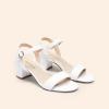 DREAM PAIRS Women’s Low Heels Block Open Toe Ankle Strap Classic Short Chunky Sandals with Buckle for Daily Work Wedding Party(White-pu)