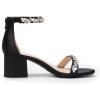 DREAM PAIRS Womens Low-Chunk Low Heel Pump Sandal(Black-satin)
