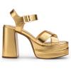 DREAM PAIRS Women’s Platform Chunky Heels Square Open Toe Ankle Strap High Heeled Sandals Y2K Shoes for Party Brunch(Gold-metallic)