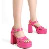 DREAM PAIRS Women’s Platform Chunky Heels Square Open Toe Ankle Strap High Heeled Sandals Y2K Shoes for Party Brunch(Hot Pink)