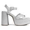 DREAM PAIRS Women’s Platform Chunky Heels Square Open Toe Ankle Strap High Heeled Sandals Y2K Shoes for Party Brunch(Silver-glitter)