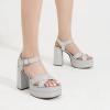 DREAM PAIRS Women’s Platform Chunky Heels Square Open Toe Ankle Strap High Heeled Sandals Y2K Shoes for Party Brunch(Silver-glitter)