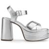 DREAM PAIRS Women’s Platform Chunky Heels Square Open Toe Ankle Strap High Heeled Sandals Y2K Shoes for Party Brunch(Silver-metallic)