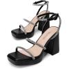 DREAM PAIRS Women’s Platform Strappy Heels Open Toe Ankle Strap Square Party Sandals Y2K Dress Shoes(Black-rhinestone)