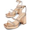DREAM PAIRS Women’s Platform Strappy Heels Open Toe Ankle Strap Square Party Sandals Y2K Dress Shoes(Champagne-rhinestone)