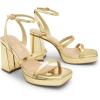 DREAM PAIRS Women’s Platform Strappy Heels Open Toe Ankle Strap Square Party Sandals Y2K Dress Shoes(Gold-pat)
