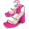 DREAM PAIRS Women’s Platform Strappy Heels Open Toe Ankle Strap Square Party Sandals Y2K Dress Shoes(Hot Pink-rhinestone)
