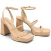DREAM PAIRS Women’s Platform Strappy Heels Open Toe Ankle Strap Square Party Sandals Y2K Dress Shoes(Nude)