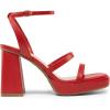 DREAM PAIRS Women’s Platform Strappy Heels Open Toe Ankle Strap Square Party Sandals Y2K Dress Shoes(Red-pu)