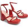 DREAM PAIRS Women’s Platform Strappy Heels Open Toe Ankle Strap Square Party Sandals Y2K Dress Shoes(Red-pu)