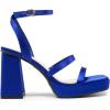 DREAM PAIRS Women’s Platform Strappy Heels Open Toe Ankle Strap Square Party Sandals Y2K Dress Shoes(Royal Blue-satin)