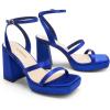 DREAM PAIRS Women’s Platform Strappy Heels Open Toe Ankle Strap Square Party Sandals Y2K Dress Shoes(Royal Blue-satin)