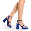 DREAM PAIRS Women’s Platform Strappy Heels Open Toe Ankle Strap Square Party Sandals Y2K Dress Shoes(Royal Blue-satin)