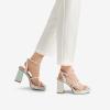 DREAM PAIRS Women’s Platform Strappy Heels Open Toe Ankle Strap Square Party Sandals Y2K Dress Shoes(Shine/Silver)