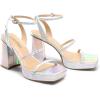 DREAM PAIRS Women’s Platform Strappy Heels Open Toe Ankle Strap Square Party Sandals Y2K Dress Shoes(Shine/Silver)