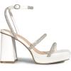 DREAM PAIRS Women’s Platform Strappy Heels Open Toe Ankle Strap Square Party Sandals Y2K Dress Shoes(White-rhinestone)