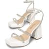 DREAM PAIRS Women’s Platform Strappy Heels Open Toe Ankle Strap Square Party Sandals Y2K Dress Shoes(White-rhinestone)