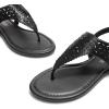 DREAM PAIRS Women’s Rhinestone Casual Wear Cute Gladiator Flat Sandals Beach Dressy T-Strap Thong Sandals(All Black)