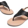 DREAM PAIRS Women’s Rhinestone Casual Wear Cute Gladiator Flat Sandals Beach Dressy T-Strap Thong Sandals(Black)