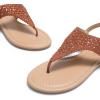 DREAM PAIRS Women’s Rhinestone Casual Wear Cute Gladiator Flat Sandals Beach Dressy T-Strap Thong Sandals(Brown-suede)