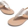 DREAM PAIRS Women’s Rhinestone Casual Wear Cute Gladiator Flat Sandals Beach Dressy T-Strap Thong Sandals(Gold)