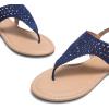 DREAM PAIRS Women’s Rhinestone Casual Wear Cute Gladiator Flat Sandals Beach Dressy T-Strap Thong Sandals(Navy)