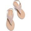 DREAM PAIRS Women’s Rhinestone Casual Wear Cute Gladiator Flat Sandals Beach Dressy T-Strap Thong Sandals(Nude)