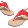 DREAM PAIRS Women’s Rhinestone Casual Wear Cute Gladiator Flat Sandals Beach Dressy T-Strap Thong Sandals(Red)
