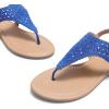 DREAM PAIRS Women’s Rhinestone Casual Wear Cute Gladiator Flat Sandals Beach Dressy T-Strap Thong Sandals(Royal/Blue)