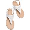 DREAM PAIRS Women’s Rhinestone Casual Wear Cute Gladiator Flat Sandals Beach Dressy T-Strap Thong Sandals(White)