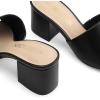 DREAM PAIRS Women’s Square Open Toe Heels Sandals Low Block Chunky Heeled Sandals Slide Sandals Slip on Comfortable Casual Pumps Shoes(Black-pu)