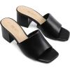 DREAM PAIRS Women’s Square Open Toe Heels Sandals Low Block Chunky Heeled Sandals Slide Sandals Slip on Comfortable Casual Pumps Shoes(Black-pu)