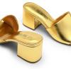 DREAM PAIRS Women’s Square Open Toe Heels Sandals Low Block Chunky Heeled Sandals Slide Sandals Slip on Comfortable Casual Pumps Shoes(Gold-pu)