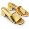 DREAM PAIRS Women’s Square Open Toe Heels Sandals Low Block Chunky Heeled Sandals Slide Sandals Slip on Comfortable Casual Pumps Shoes(Gold-pu)