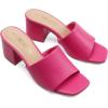 DREAM PAIRS Women’s Square Open Toe Heels Sandals Low Block Chunky Heeled Sandals Slide Sandals Slip on Comfortable Casual Pumps Shoes(Hot Pink-pu)