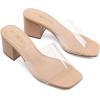 DREAM PAIRS Women’s Square Open Toe Heels Sandals Low Block Chunky Heeled Sandals Slide Sandals Slip on Comfortable Casual Pumps Shoes(Nude-clear)