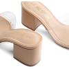 DREAM PAIRS Women’s Square Open Toe Heels Sandals Low Block Chunky Heeled Sandals Slide Sandals Slip on Comfortable Casual Pumps Shoes(Nude-clear)