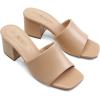 DREAM PAIRS Women’s Square Open Toe Heels Sandals Low Block Chunky Heeled Sandals Slide Sandals Slip on Comfortable Casual Pumps Shoes(Nude-pu)