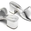 DREAM PAIRS Women’s Square Open Toe Heels Sandals Low Block Chunky Heeled Sandals Slide Sandals Slip on Comfortable Casual Pumps Shoes(Silver-pu)