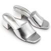 DREAM PAIRS Women’s Square Open Toe Heels Sandals Low Block Chunky Heeled Sandals Slide Sandals Slip on Comfortable Casual Pumps Shoes(Silver-pu)