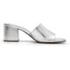 DREAM PAIRS Women’s Square Open Toe Heels Sandals Low Block Chunky Heeled Sandals Slide Sandals Slip on Comfortable Casual Pumps Shoes(Silver-pu)